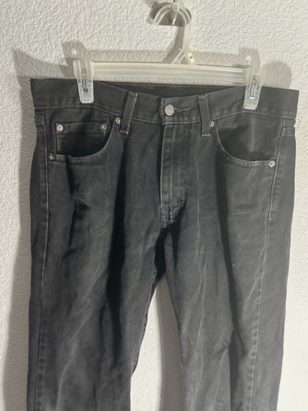 Levis 505 Jeans Mens 32x32 Black Regular Straight Mid Rise Dark Wash Y2K Denim - Picture 6 of 8